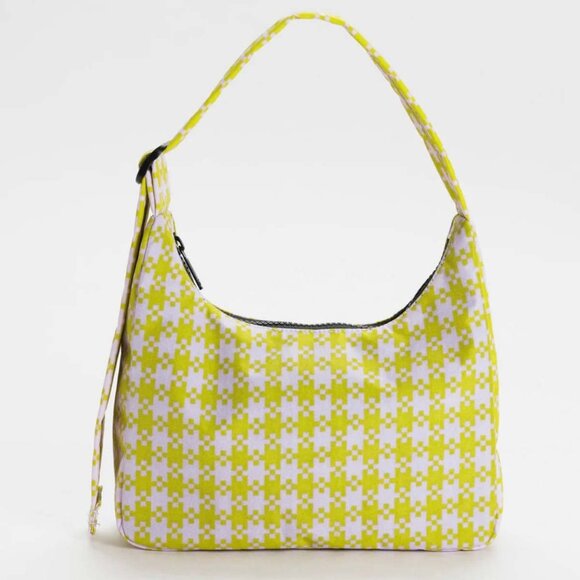 BAGGU Mini Nylon Shoulder Bag in Pink Pistachio Pixel Gingham NWT - Picture 1 of 8